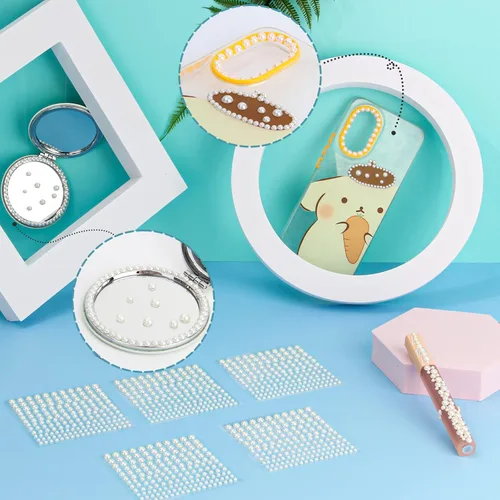 Vista 3 de Nicpro - 2475 calcomanías de perlas autoadhesivas, 4 tamaños, para maquillaje, gemas de perlas blancas, decoración para cara, cuerpo, uñas, cabello