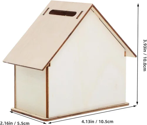 Vista 2 de Kisangel 5 alcancías de madera sin terminar, caja de ahorro de casa pintable con tapón de goma inferior, juguetes educativos de manualidades