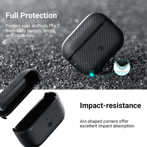 Vista 4 de PITAKA - Funda MagSafe, fibra de aramida tejida para AirPods Pro 2, color negro Funda protectora delgada a prueba de golpes para AirPods Pro 2