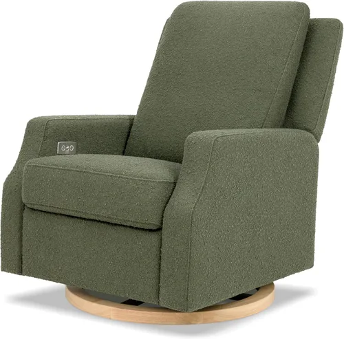Vista 8 de Namesake Crewe - Silla reclinable para guardería con giro de 360°, color marfil Boucle marfil con base de madera clara