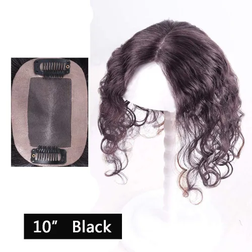 Vista 3 de Corona de cabello humano real rizado para mujer, 3 x 4 pulgadas, mono, 10 pulgadas, negro natural