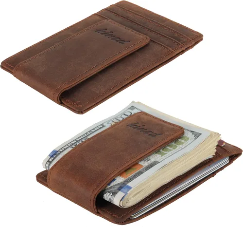 Vista 2 de kinzd Clip para dinero, billetera de bolsillo frontal, cartera delgada de cuero con bloqueo RFID fuerte imán