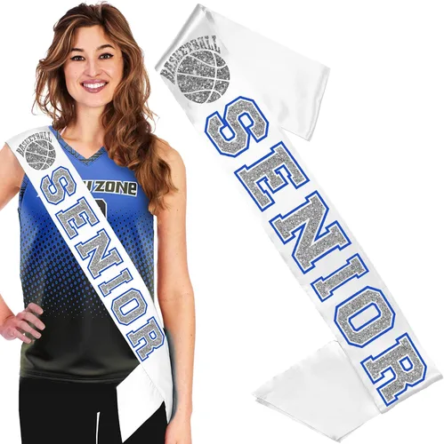 Vista 7 de RhinestoneSash Senior Sash Blue - Royal and Silver Sparkle White PREMIUM GRADE SATIN Sahes - High School Team Sports