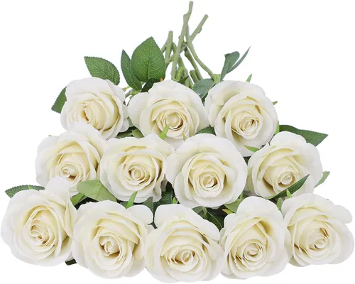 Vista 38 de LVEFIT - 12 rosas artificiales de otoño para decoración de otoño Beige