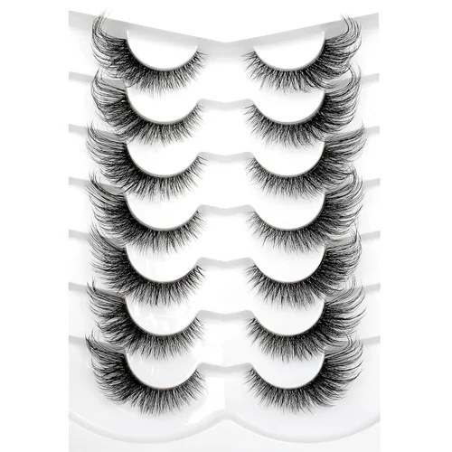 Vista 67 de Pooplunch - Pestañas postizas estilo ojo de gato, extensión de volumen 8D natural, finas, cortas, de visón sintético, tiras de pestañas postizas