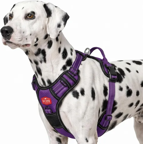 Vista 22 de Tuff Pupper Arnés para perro sin tirones, chaleco resistente para mascotas, clips para correa delantera y trasera, mango de seguridad fuerte