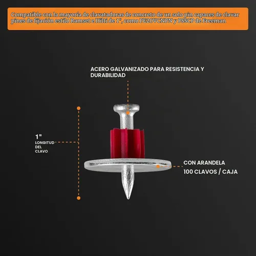 Vista 4 de Freeman Pasadores individuales de hormigón con arandelas 1 pulgada Acero galvanizado 100 unidades Interior y exterior Compatible