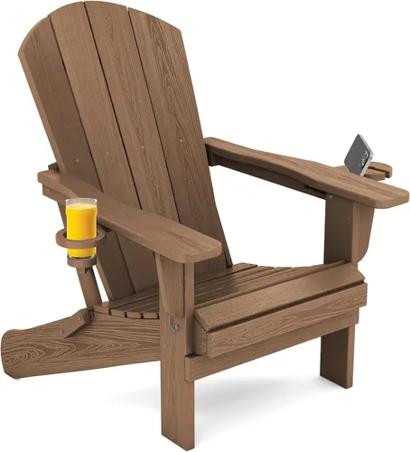 Vista 40 de SERWALL Silla Adirondack plegable, Silla Adirondack HDPE con textura de madera - gris Compuesto de HDPE, impermeable, grano de madera, taza