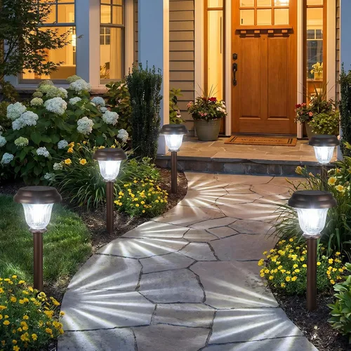 Vista 8 de DERAYSION Solar Lights Outdoor, 6 Pack Brushed Stainless Steel Glass Solar Pathway Lights, Auto On/Off Long-Lasting Outdoor Solar Lights for Garden