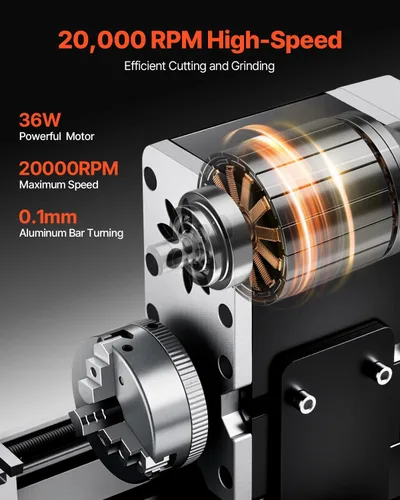 Vista 10 de VEVOR - Mini torno de metal didáctico, 7 x 13 cm, torno de metal de 36 W, velocidad de 20,000 RPM, con portabrocas de 3 mandíbulas, rueda manual