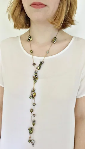 Vista 2 de Green Pearl Long Textured Lariat Necklace