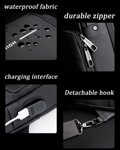 Vista 8 de Bolsa de hombro antirrobo con carga USB, bolsa de hombro antirrobo, bolsa cruzada para el pecho