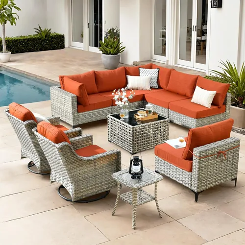Vista 87 de HOOOWOOO Juego seccional de 2 piezas para patio al aire libre con 2 sillas medias sin brazos, color beige