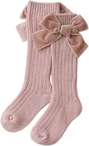 Vista 5 de Calcetines altos hasta la rodilla con lazos, tubo largo con volantes, medias de uniforme para bebés, calcetines de punto acanalados
