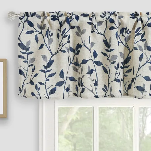 Vista 8 de Cenefa de cocina de lino, cenefas de cortina con estampado de hojas de árbol para baño, dormitorio, sala de estar, decoración de granja con bolsillo