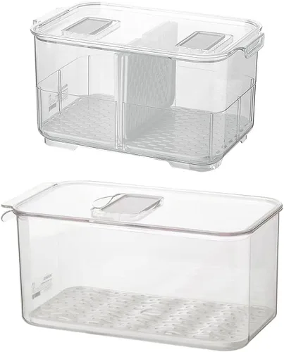 Vista 5 de SANNO Contenedores para verduras y frutas para nevera, contenedores para congelador, organizador de refrigerador con tapa de ventilación y bandeja