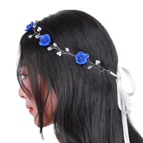 Vista 7 de Missgrace Vid de pelo de hoja roja de cristal, aretes y diadema para boda vintage, cumpleaños, fiesta, Halloween, joyería para el cabello para mujer