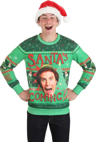 Vista 7 de Fun Costumes Sudadera navideña fea de elfo de Papá Noel para adultos
