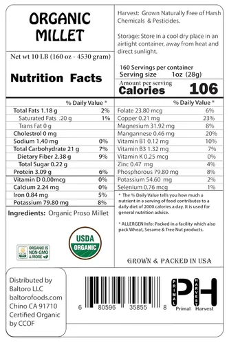 Vista 2 de Mijo orgánico cultivado en Estados Unidos, semillas de grano entero sin OMG descascarillado sin gluten crudo a granel