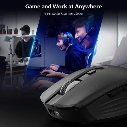 Vista 3 de DeLUX Mouse inalámbrico para juegos con retroiluminación RGB, PAW3335 con 16000DPI, 6 botones programables, dos cubiertas superiores