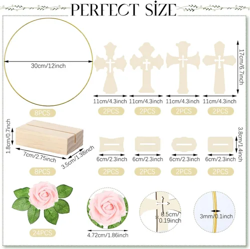 Vista 2 de LEIFIDE 40 piezas de decoración de primera comunión para bautismo, centros de mesa, decoración de la primera comunión con 8 anillos de aro florales