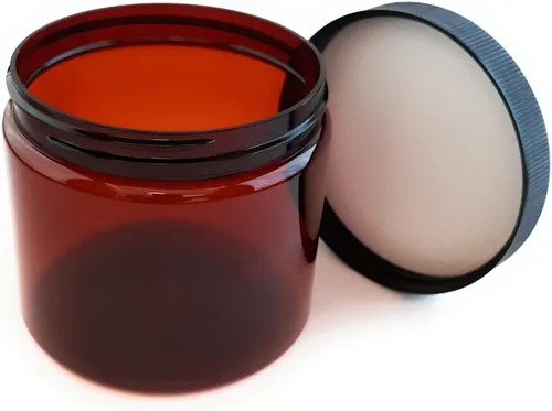 Vista 4 de Tarros de plástico ámbar de 16 onzas con tapas negras (paquete de 4) recipientes de almacenamiento vacíos recargables con tapas para crema