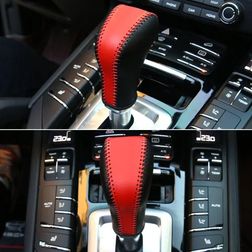Vista 7 de XITER Funda de cuero para palanca de cambios automática, protector de palanca de cambios para Porsche Cayenne 2011 2012 2013 2014 2015 2016 2017