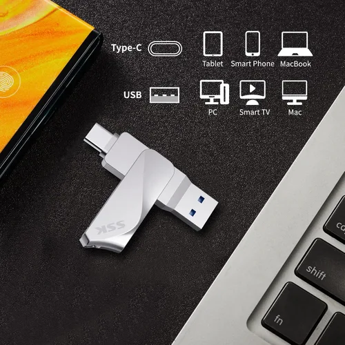 Vista 5 de SSK Memoria USB 3.2 Flash de 64 GB hasta 200 MB/s Dual USB A+C Memory Stick