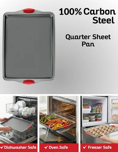 Vista 7 de Boxiki Kitchen - Bandeja para hornear antiadherente – Acero al carbono de calibre pesado, resistente a deformaciones, abolladuras y óxido – Bandejas