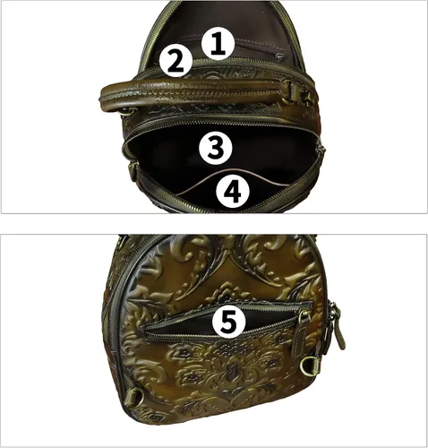 Vista 4 de Bolso bandolera de cuero genuino para mujer, bolso cruzado en relieve, bolso cruzado con asa superior, mochila convertible hecha a mano