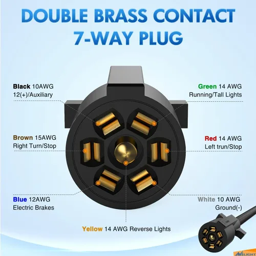 Vista 3 de Nilight - Cable de enchufe de remolque de 7 vías alineado para tareas pesadas de 8 pies, conector de 7 pines, cable de extensión redonda para RV