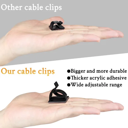 Vista 4 de SOULWIT 50 clips ajustables para organizar cables, organizadores adhesivos, clips de alambre adhesivos para TV, PC, Ethernet, debajo del escritorio
