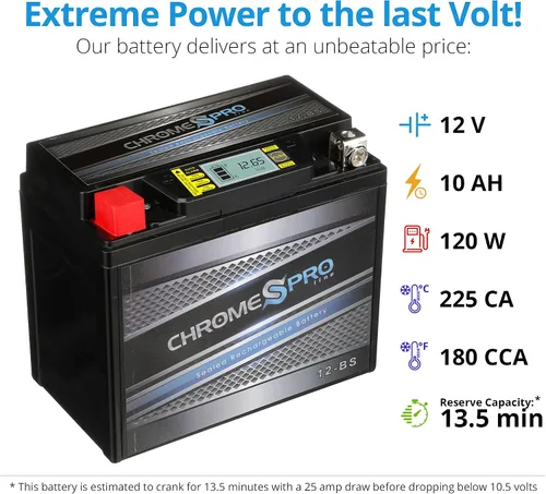 Vista 3 de Chrome S Pro iGel 12-BS Batería de reemplazo libre de mantenimiento de 12V 11Ah para ATV, motocicleta, motos acuáticas, scooter, UTV y más