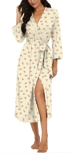 Vista 50 de VINTATRE Bata tipo kimono para mujer, bata larga de punto, ligera, suave, ropa de dormir con cuello en V, casual, ropa de descanso para mujer Verde