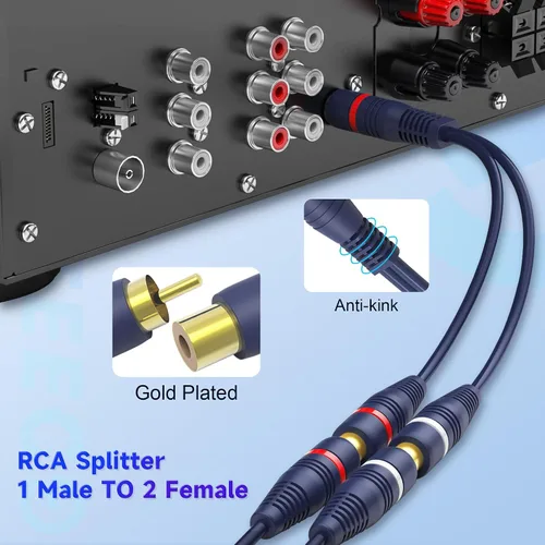 Vista 5 de Cable divisor RCA Y macho a hembra, cable de extensión de audio AV Jack de 0.138 in, conector de cincha chapado en oro de 24 quilates