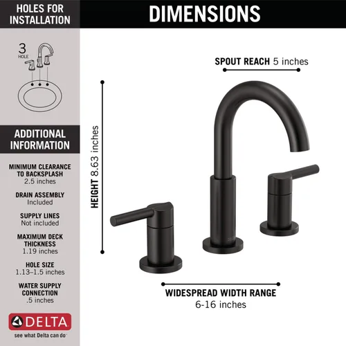 Vista 4 de Delta Faucet Nicoli - Grifo de baño generalizado de 3 agujeros y grifo de ducha Nicoli serie 14 de un solo mango, kit de molduras de ducha