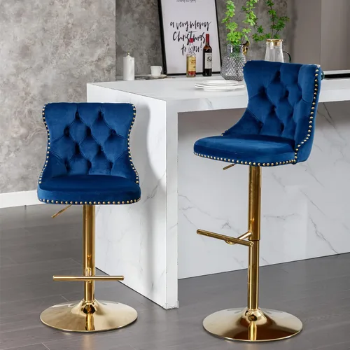Vista 10 de Polibi Taburetes de bar giratorios, 2 piezas, altura del asiento ajustable de 25 a 33 pulgadas, sillas de bar tapizadas modernas con botón copetudo