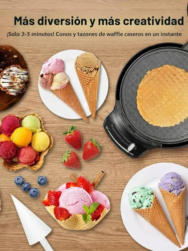 Vista 4 de FOHERE Máquina para hacer conos de gofres y fabricar tazones de helado con control de temperatura, tazón de gofre antiadherente de doble cara