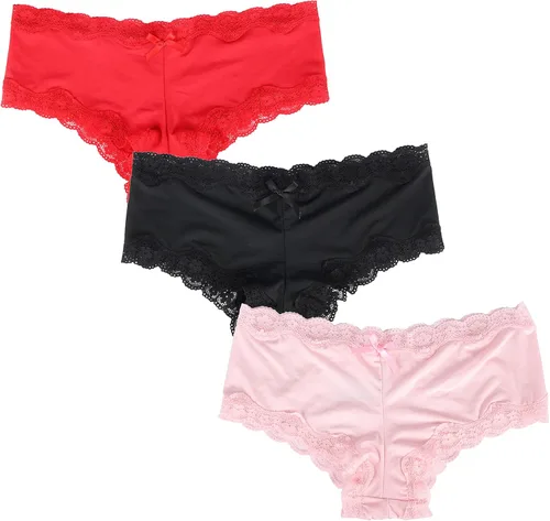 Vista 8 de comeondear Ropa interior atrevida para mujer, con ribete de encaje, bragas