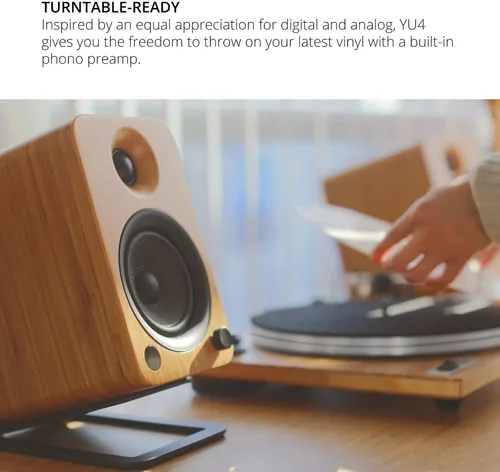 Vista 5 de Kanto YU4GB Altavoces alimentados con Bluetooth y preamplificador phono incorporado Apagado y encendido automáticos Control remoto incluido