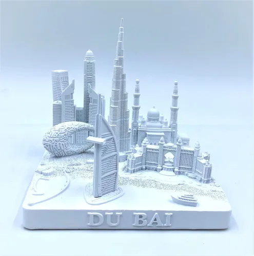 Vista 7 de Dubai 3D City Famoso Modelo de Edificio Estatua Decoración de Recuerdo para Oficina en Casa 4" (Dorado)