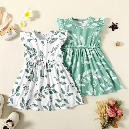 Vista 6 de PATPAT Vestidos para niña pequeña y bebé estampado de unicornio, manga con volantes, falda de dinosaurio para niños, 18-24 meses a 5-6 años