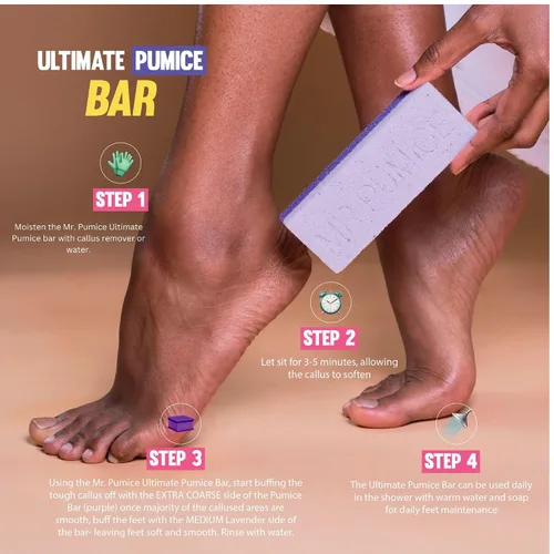 Vista 4 de Mr. Pumice Ultimate PUMI Bar 2 en 1 de grano doble (medio + grueso) removedor de callos, piedra de pedicura y lima de pedicura para pies y talones