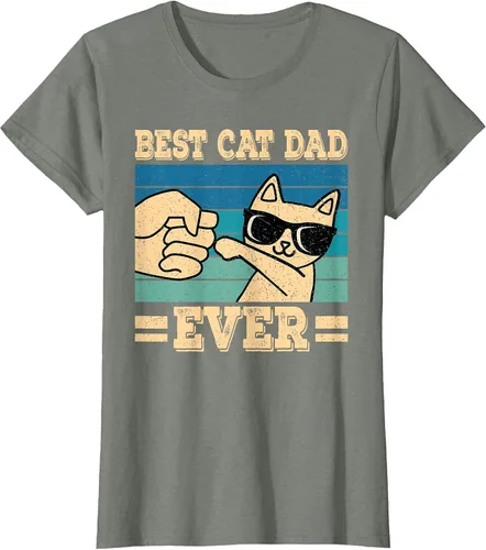 Vista 3 de Best Cat Dad Ever Vintage Funny Cat Lover Retro Men T-Shirt Asphalt Grey