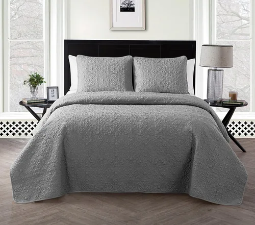 Vista 4 de VCNY Home Edredón para cama individual – Edredón individual alternativo de 2 piezas, colcha floral con funda (Caroline, ropa de cama gris)