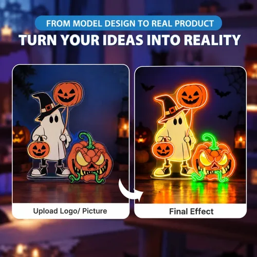 Vista 3 de Letrero de neón personalizado de Halloween, nombre LED espeluznante personalizado y luz de patrón, decoración de pared regulable para fiesta, porche