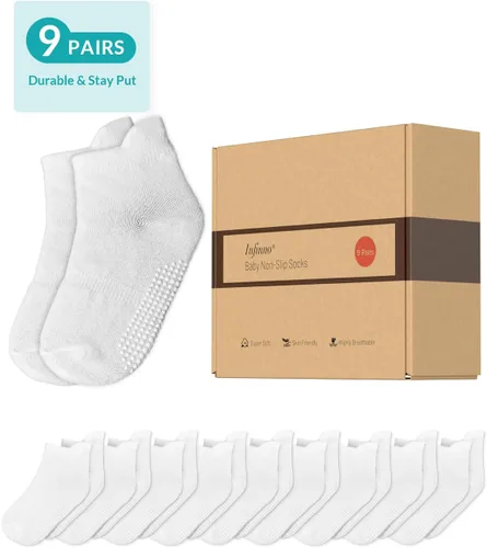 Vista 2 de Infinno Baby Non Slip Ankle Socks 9 Pairs - Toddler Socks with Grips for Kids, Infants Boys and Girls 6-24 Months, 1T-7T