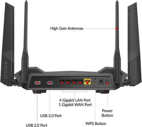 Vista 7 de D-Link Router WiFi 6 AX5400 MU-MIMO Control de voz compatible con Alexa y Google Assistant, red de Internet Gigabit Gaming de doble banda