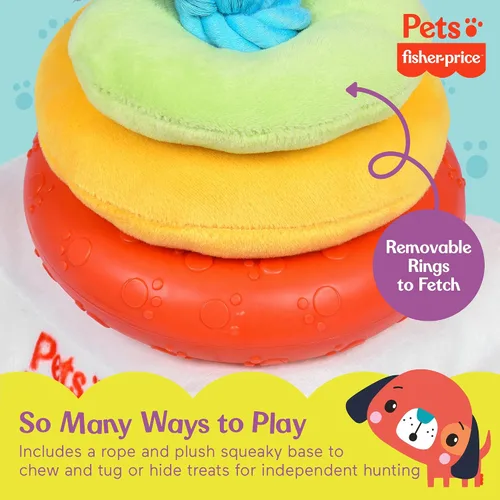 Vista 3 de Fisher Price Attack-A-Stack - Juguete para perros Diseño de cuerda apilable, para perseguir y lanzar, producto oficial para mascotas Fisher Price