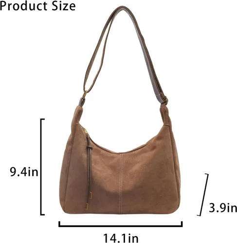 Vista 3 de Brown Retro Tote, Office Shoulder Bag, Travel Friendly Suede Purse